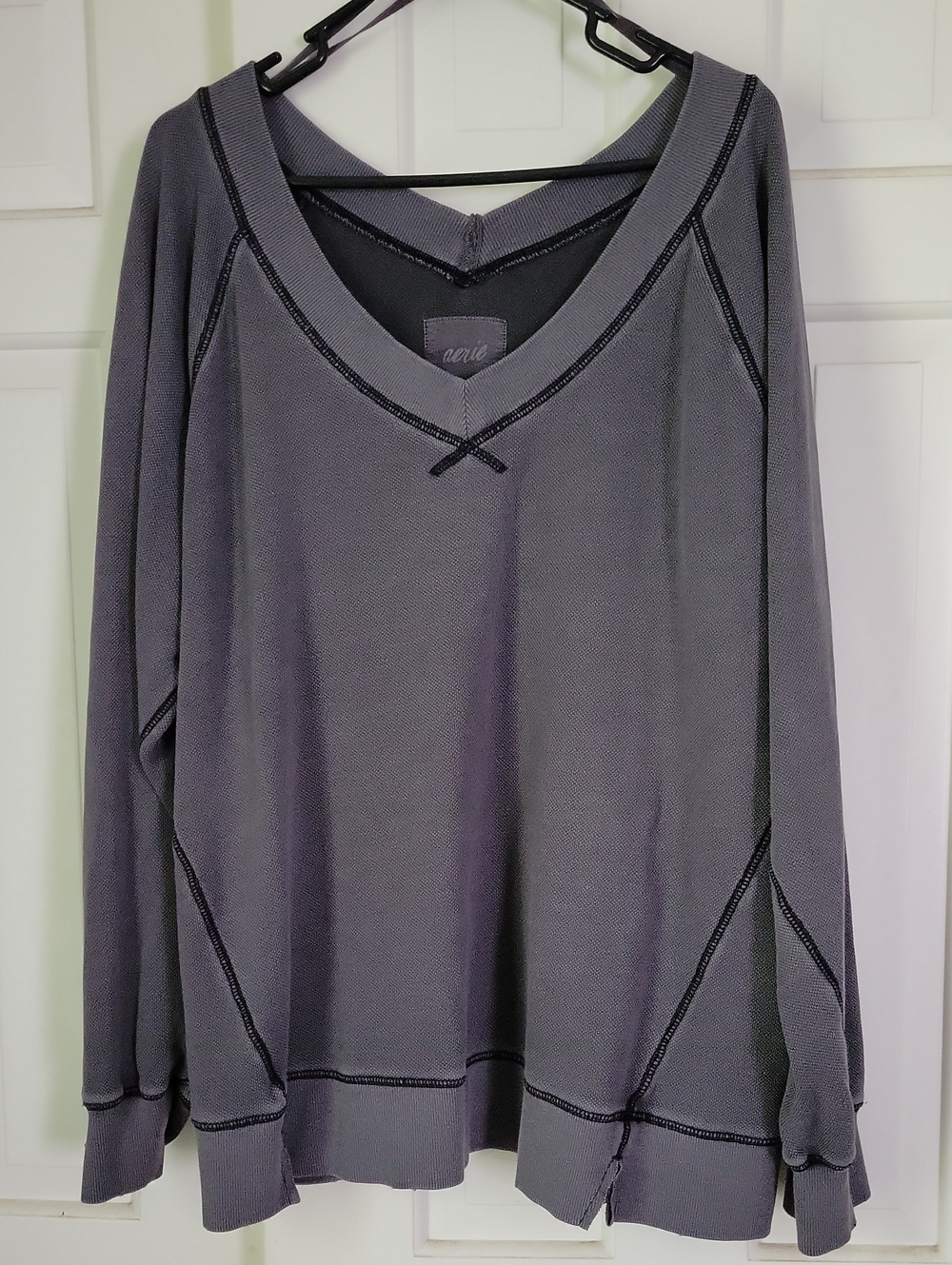 aerie Charcoal Gray V-Neck Pullover Sweatshirt Slouchy Oversized Sz L